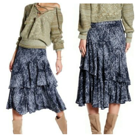 Free People Dresses & Skirts - Free People Blue Kiss Me Baby Snake Print Skirt
